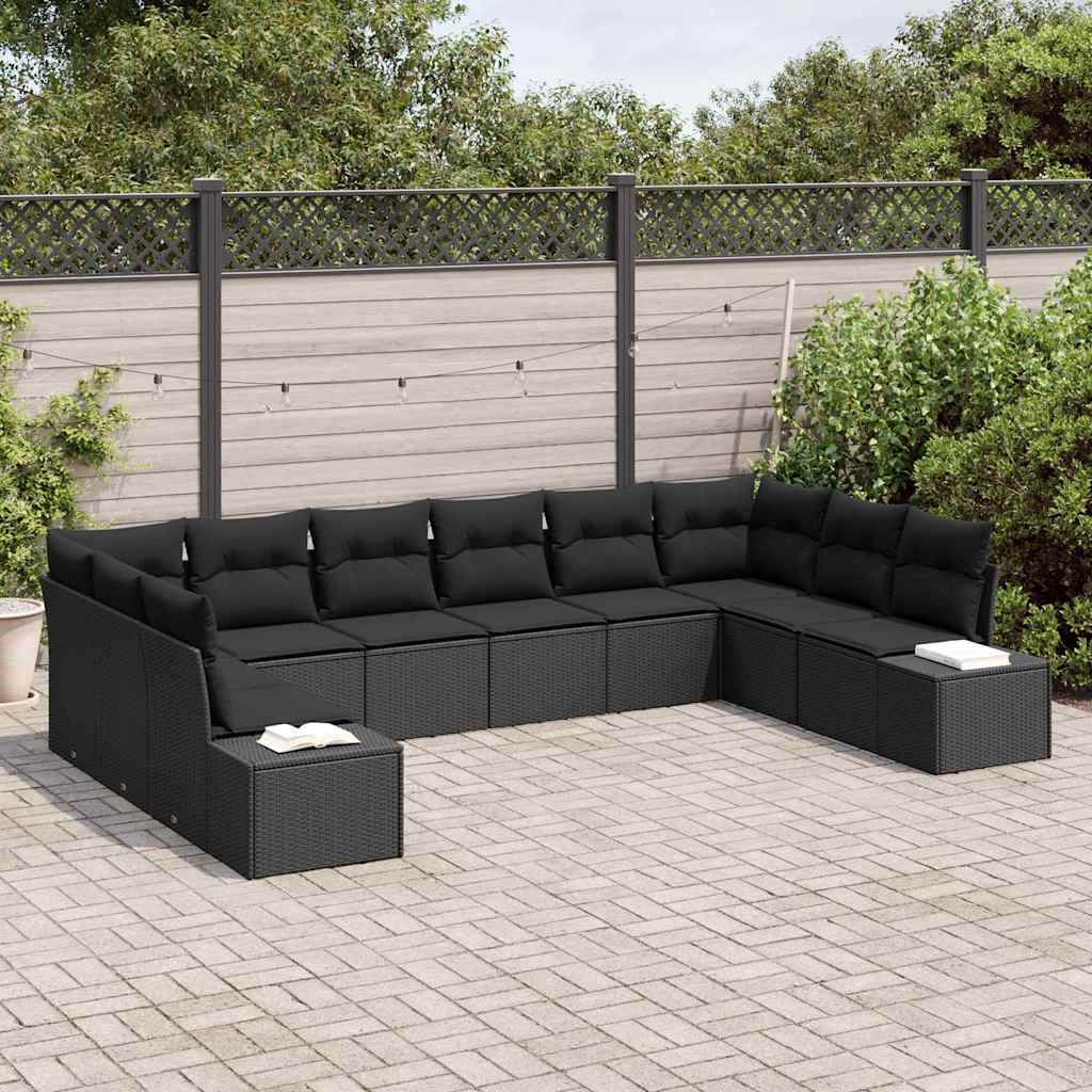 Gartensofa-set 10 stk. Schwarz Poly-Rattan