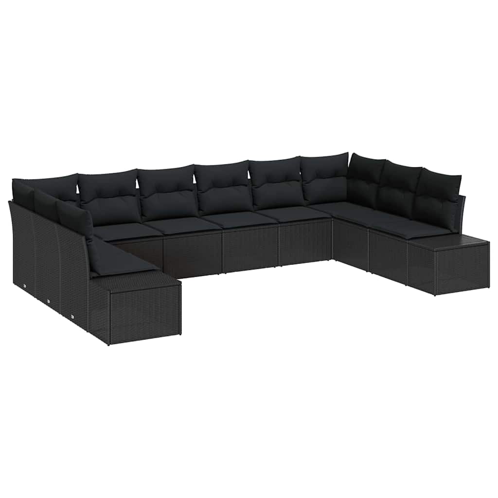Gartensofa-set 10 stk. Schwarz Poly-Rattan