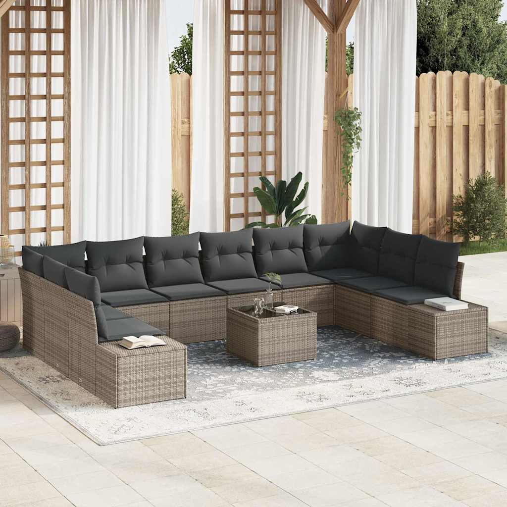 Gartensofa-set 11 stk. Grau Poly-Rattan