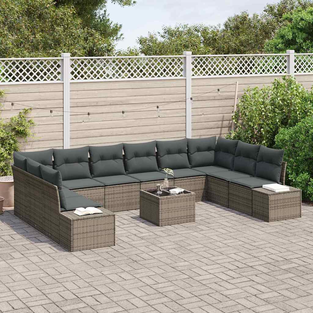 Gartensofa-set 11 stk. Grau Poly-Rattan