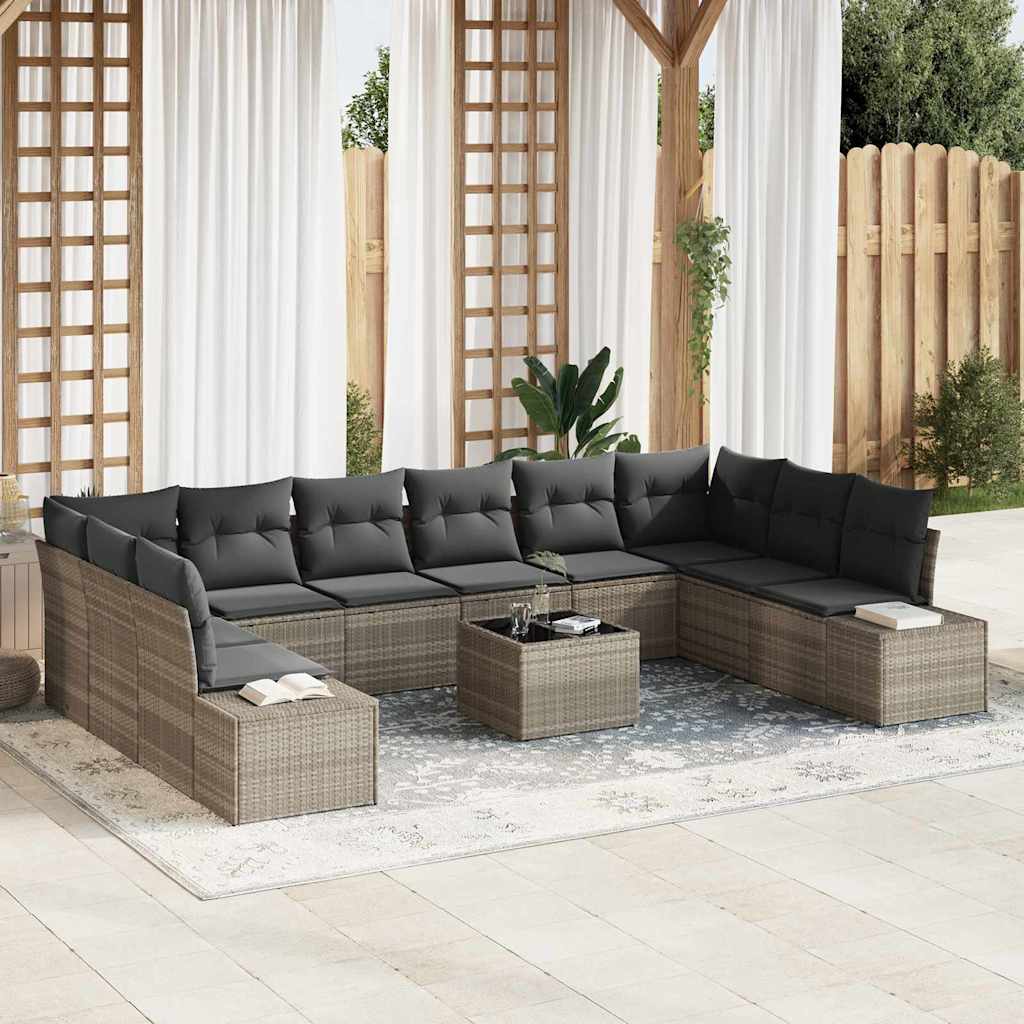 Gartensofa-set 11 stk. Hellgrau Poly-Rattan