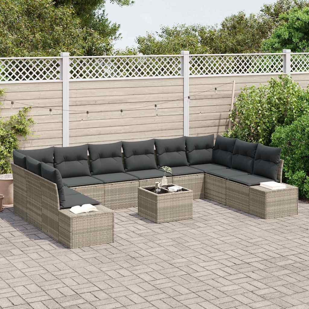 Gartensofa-set 11 stk. Hellgrau Poly-Rattan