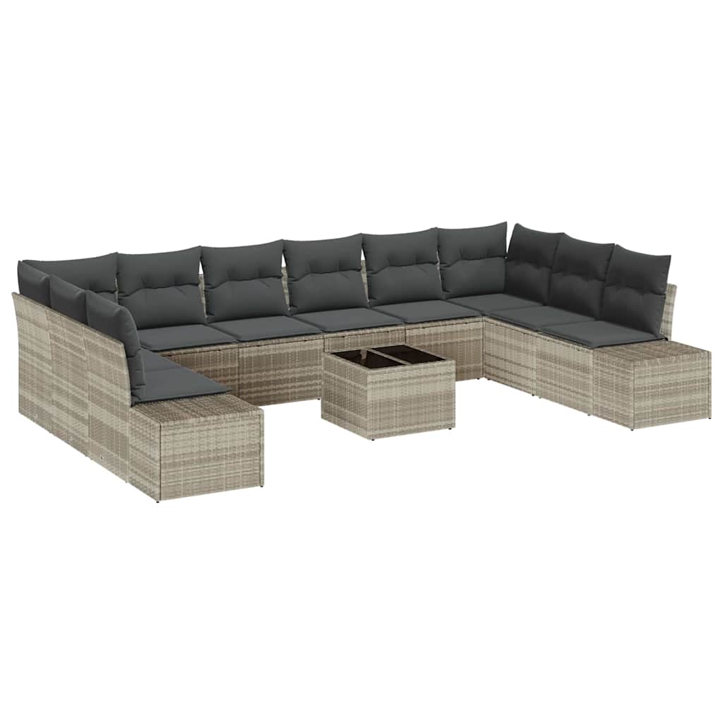 Gartensofa-set 11 stk. Hellgrau Poly-Rattan
