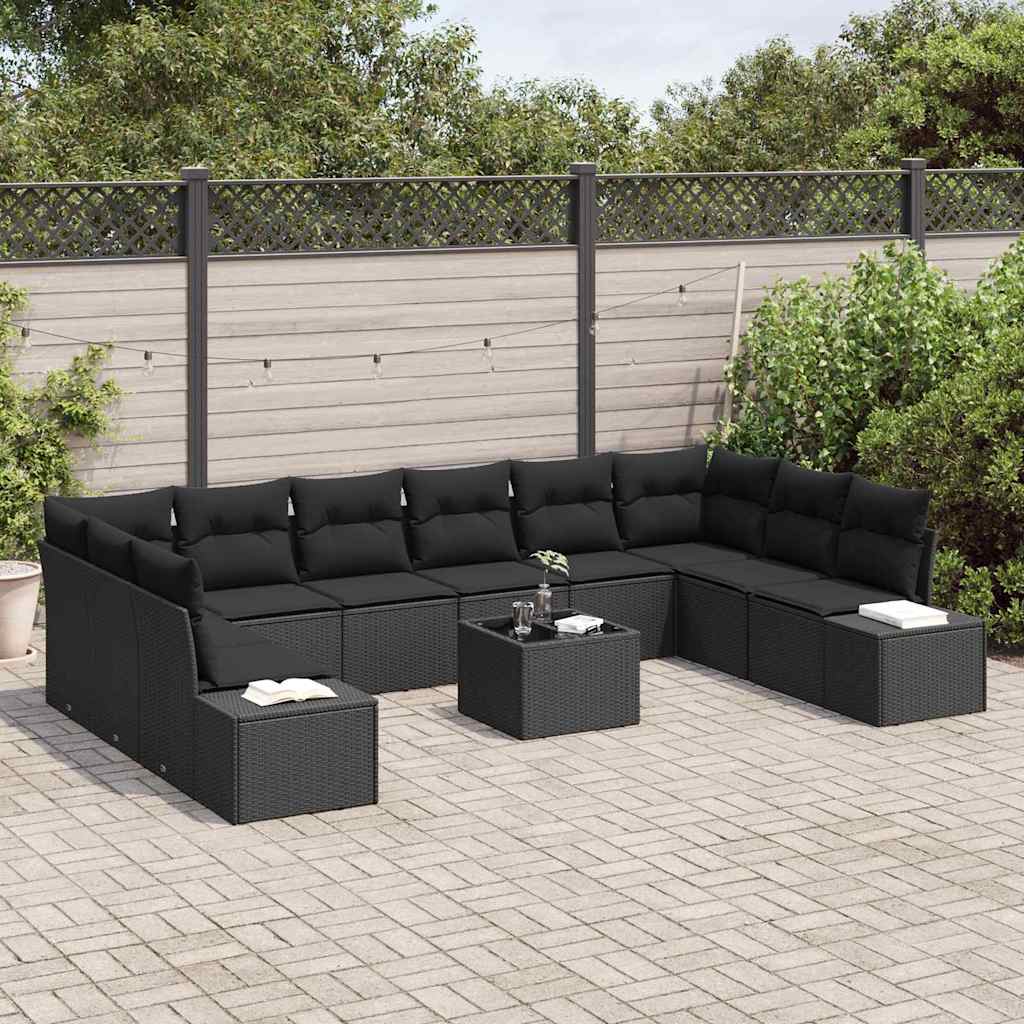 Gartensofa-set 11 stk. Schwarz Poly-Rattan
