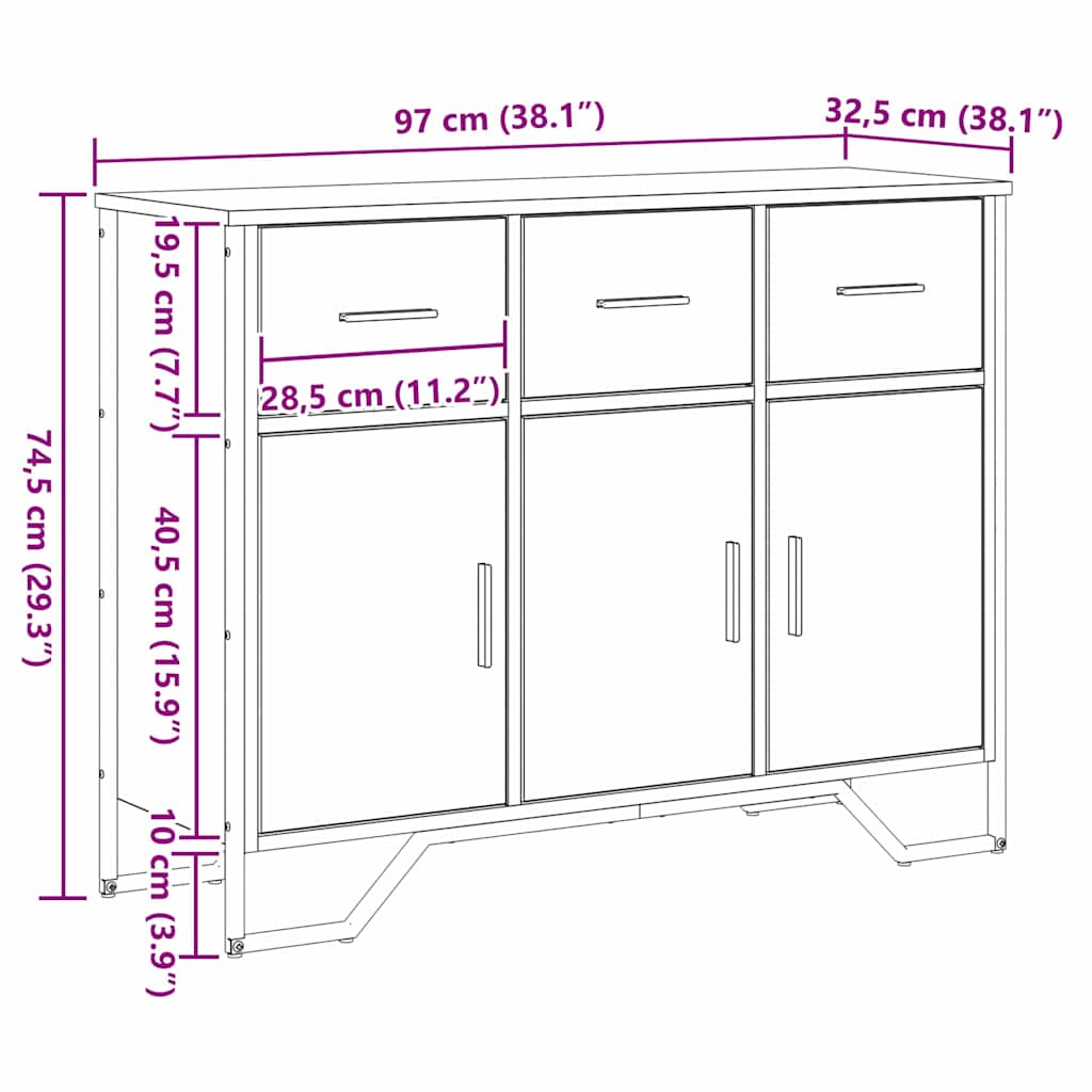 Sideboard Artisan-Eiche 97 x 32,5 x 74,5 cm