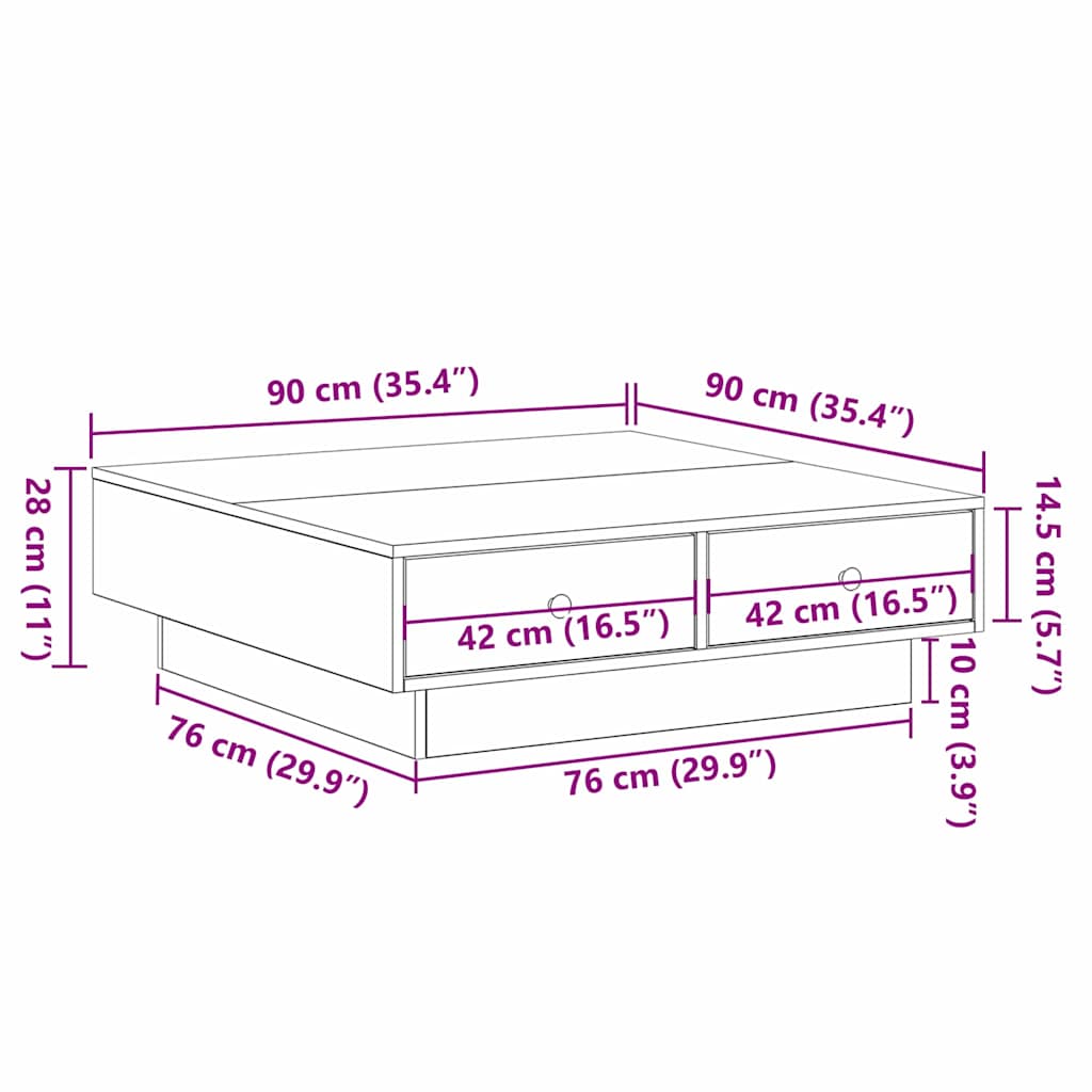 Couchtisch Artisan-Eiche 90 x 90 x 28 cm Holzwerkstoff