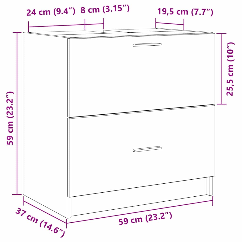 Badezimmerschrank Schwarz Eichen-Optik 59 x 37 x 59 cm