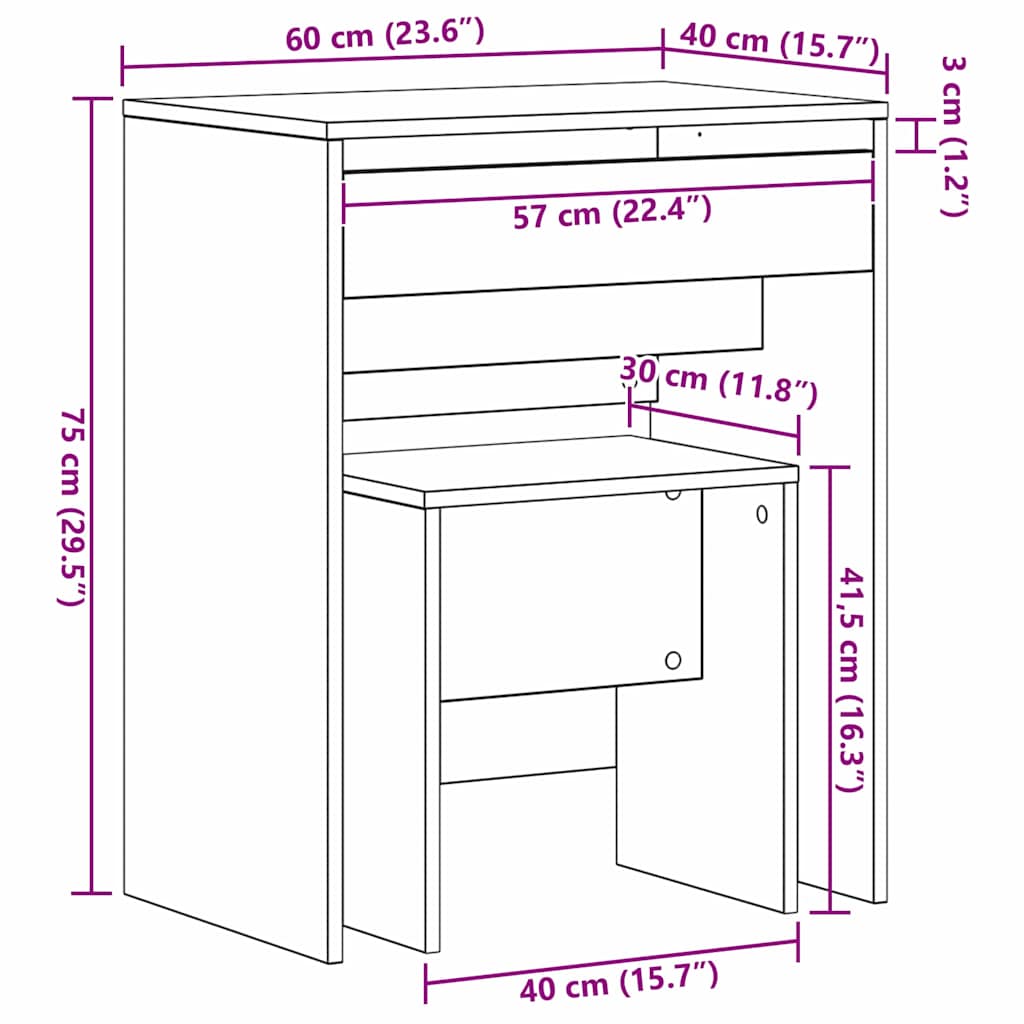 Schminktisch 2 Stk. Altholz 60 x 40 x 75 cm Holzwerkstoff