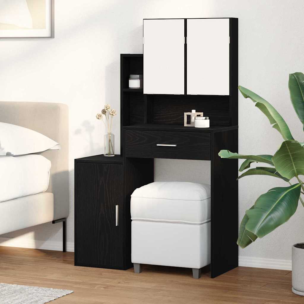 Schminktisch Schwarz Eichen-Optik 80 x 35 x 132 cm