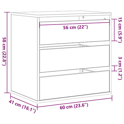 Schubladenschrank 3-Schublade Schwarz 61 x 41 x 58 cm