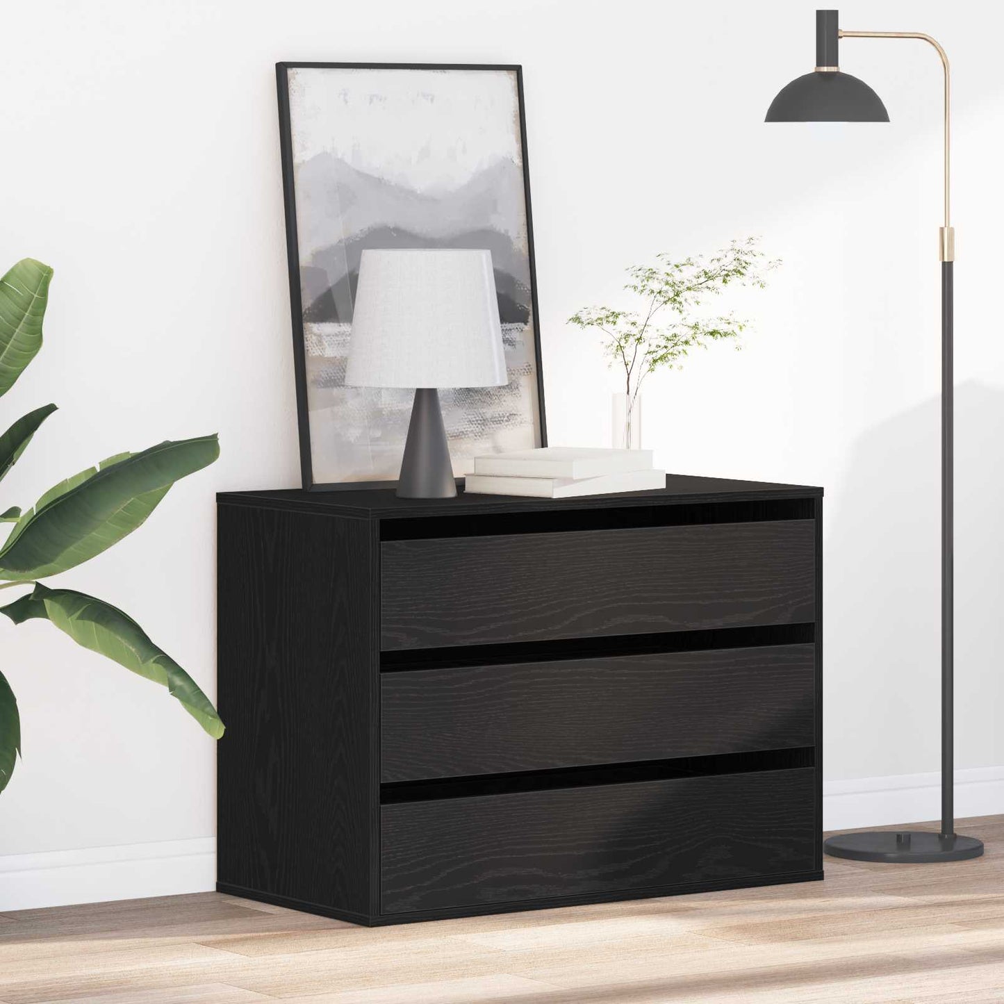 Schubladenschrank 3-Schublade Schwarz 80 x 41 x 58 cm