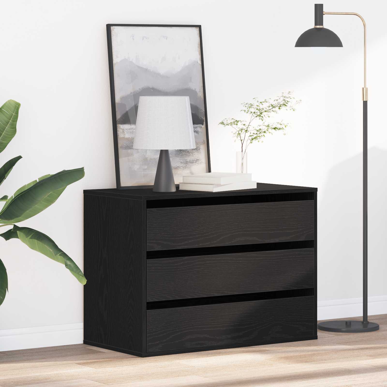 Schubladenschrank 3-Schublade Schwarz 80 x 41 x 58 cm