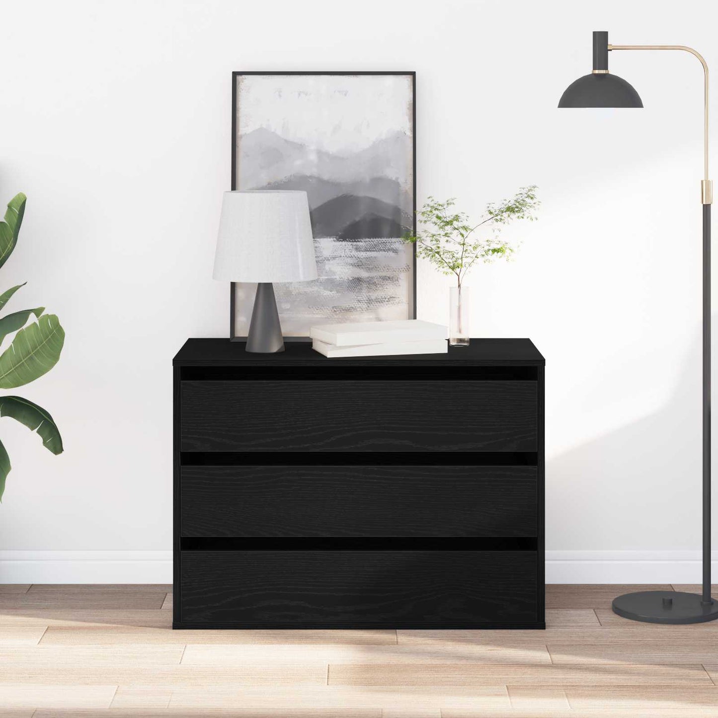 Schubladenschrank 3-Schublade Schwarz 80 x 41 x 58 cm