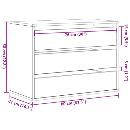 Schubladenschrank 3-Schublade Schwarz 80 x 41 x 58 cm