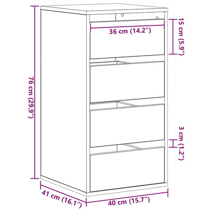 Schubladenschrank 3-Schublade Schwarz 40 x 41 x 76 cm