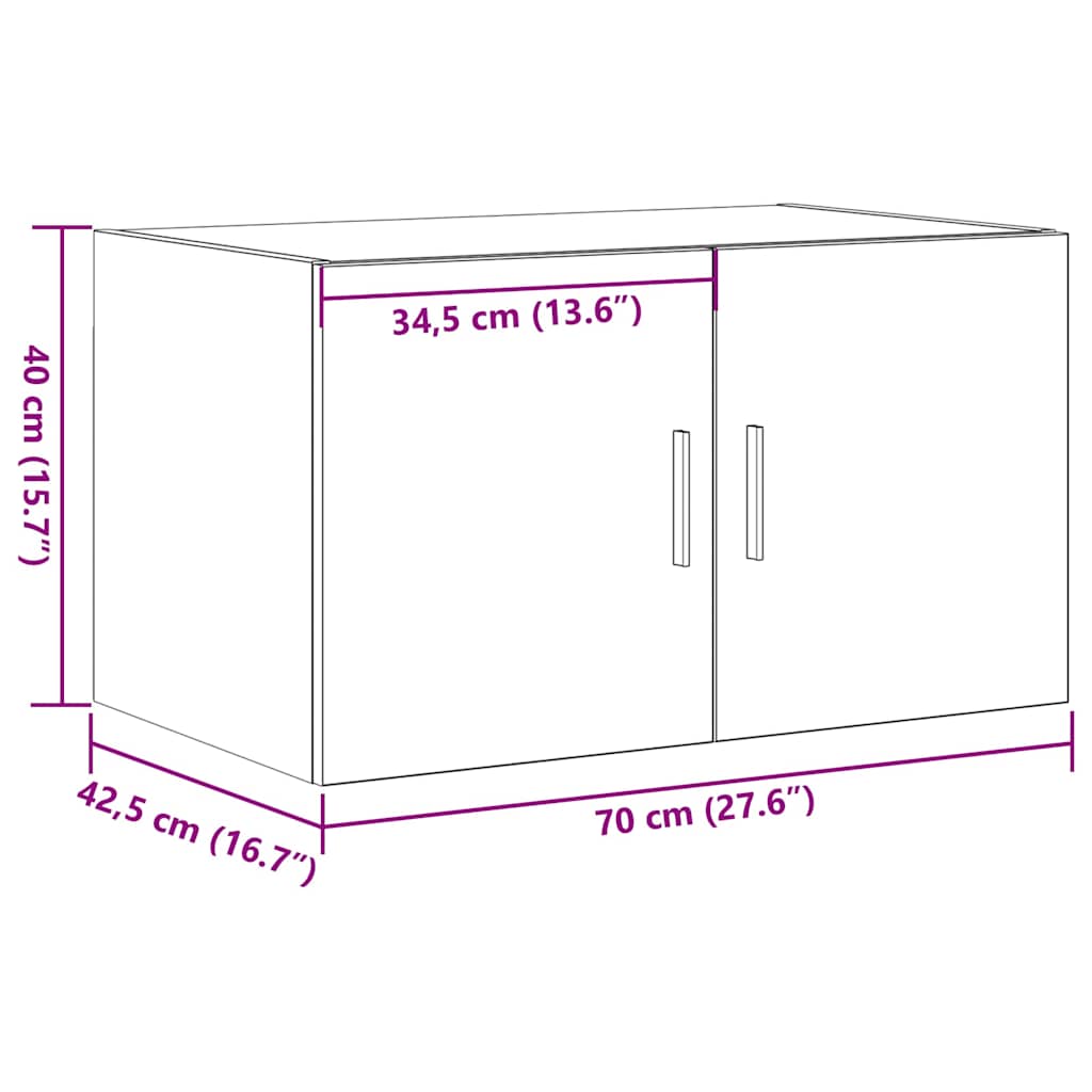 Wandschrank Schwarz Eichen-Optik 70 x 42,5 x 40 cm