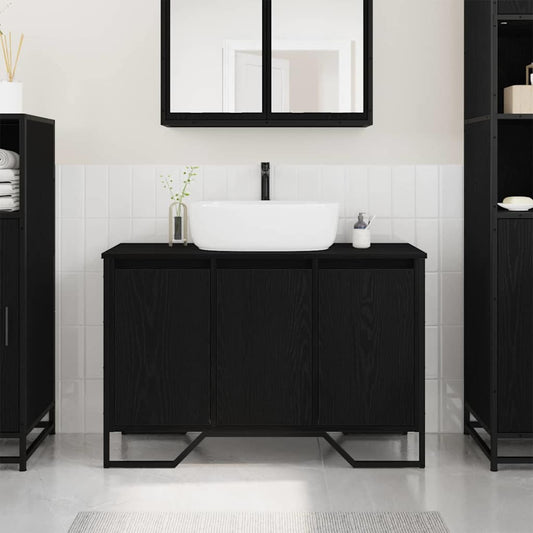 Waschbeckenunterschrank mit Tür Schwarze Eiche 91 x 35 x 60 cm