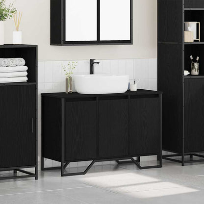 Waschbeckenschrank Schwarz Eichen-Optik 91 x 35 x 60 cm