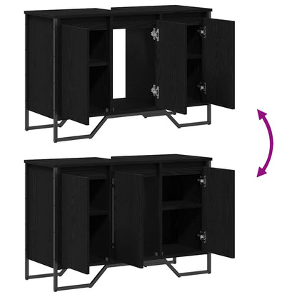 Waschbeckenschrank Schwarz Eichen-Optik 91 x 35 x 60 cm