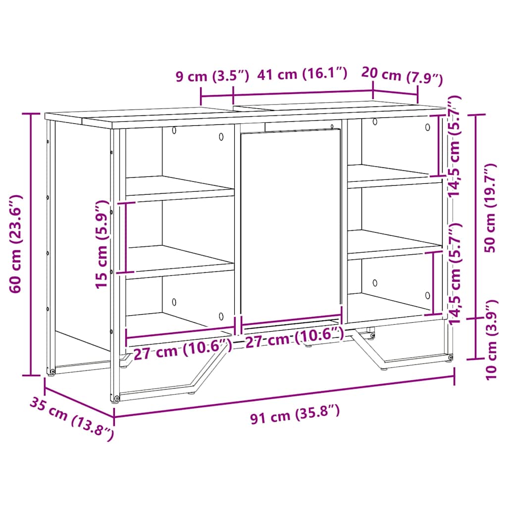 Waschbeckenschrank Artisan-Eiche 91 x 35 x 60 cm Holzwerkstoff