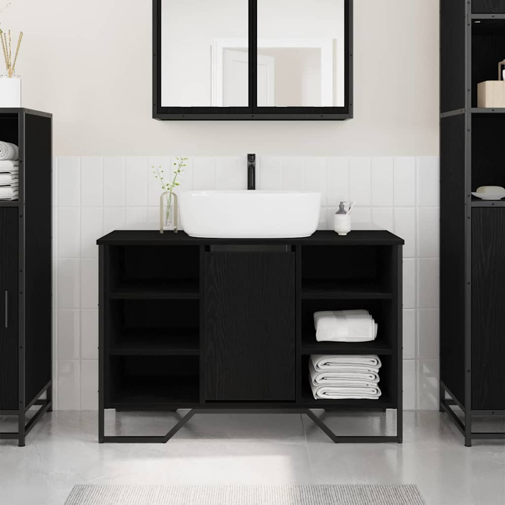 Waschbeckenschrank Schwarz Eichen-Optik 91 x 35 x 60 cm