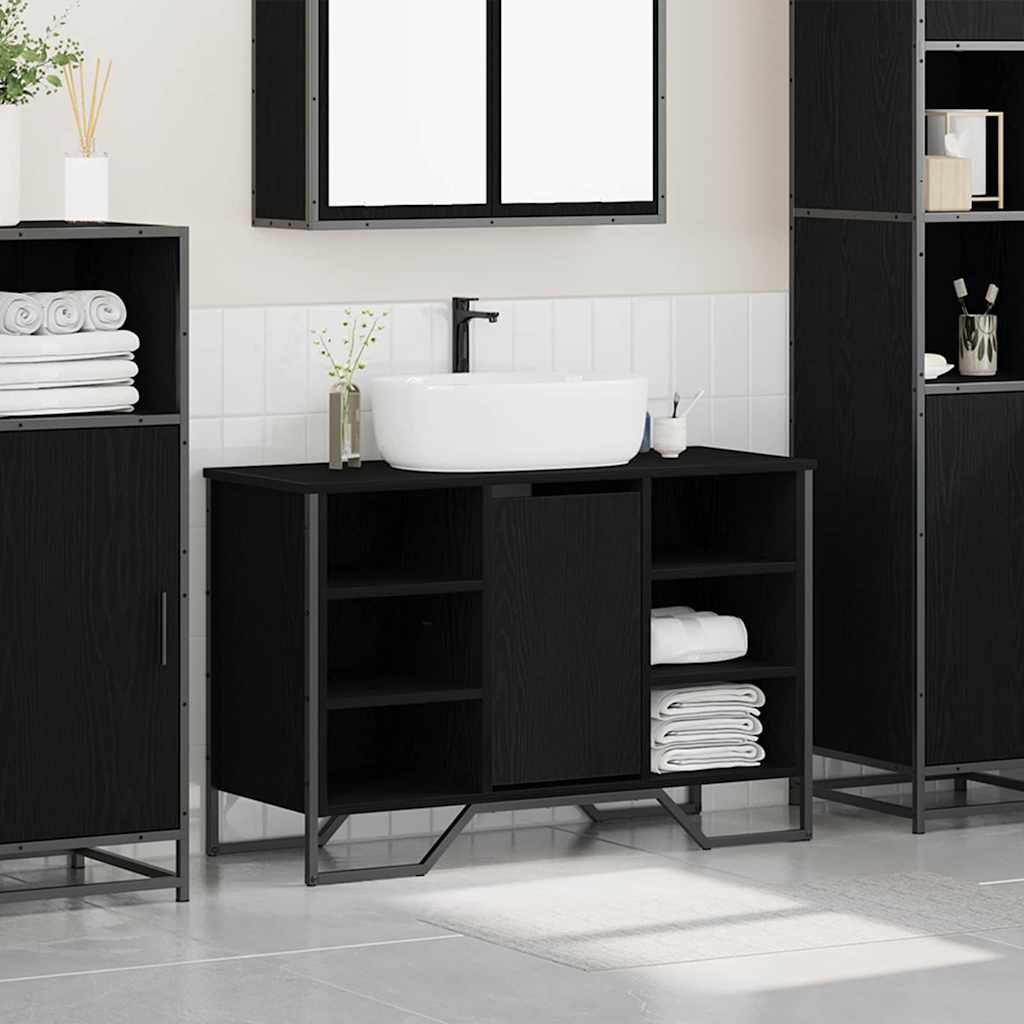Waschbeckenschrank Schwarz Eichen-Optik 91 x 35 x 60 cm