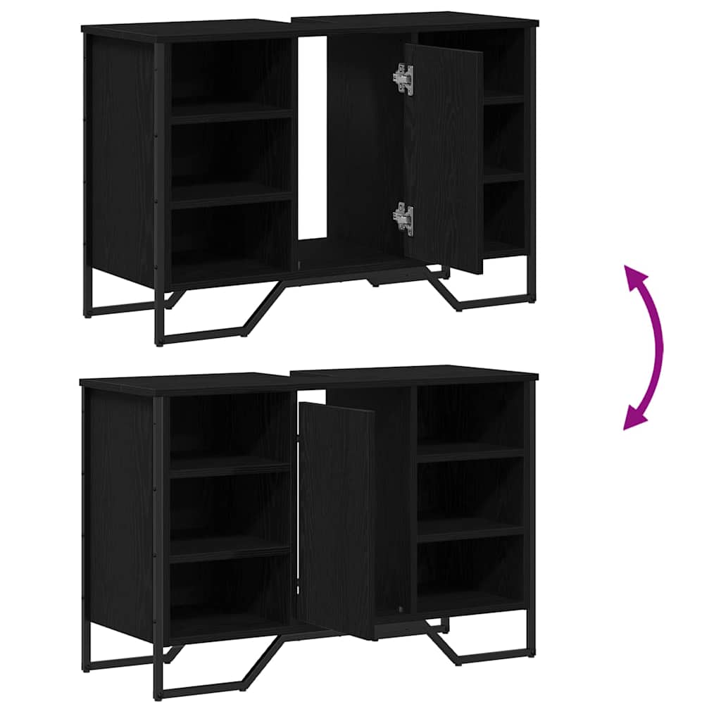 Waschbeckenschrank Schwarz Eichen-Optik 91 x 35 x 60 cm