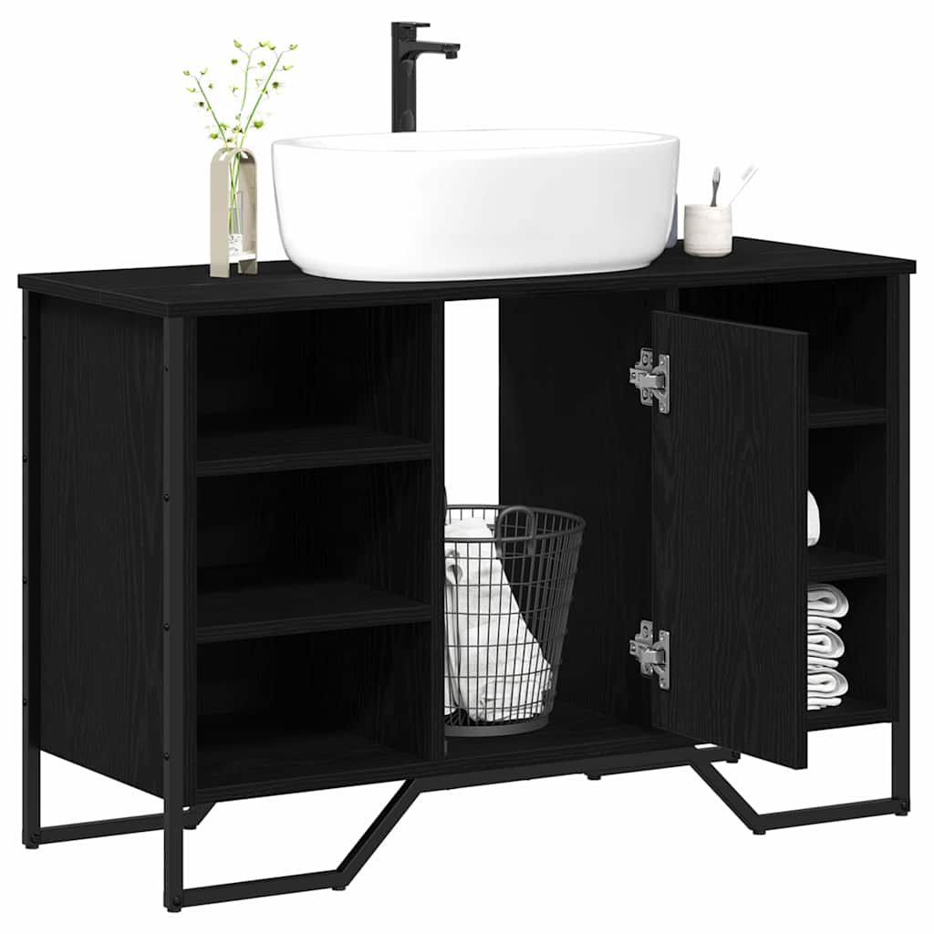 Waschbeckenschrank Schwarz Eichen-Optik 91 x 35 x 60 cm