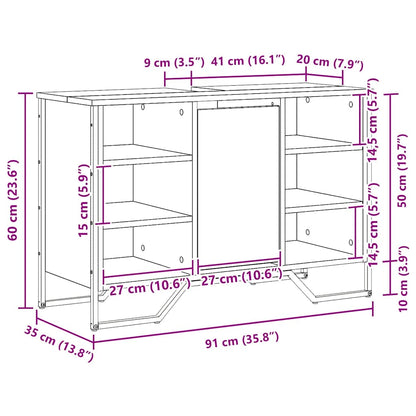 Waschbeckenschrank Schwarz Eichen-Optik 91 x 35 x 60 cm