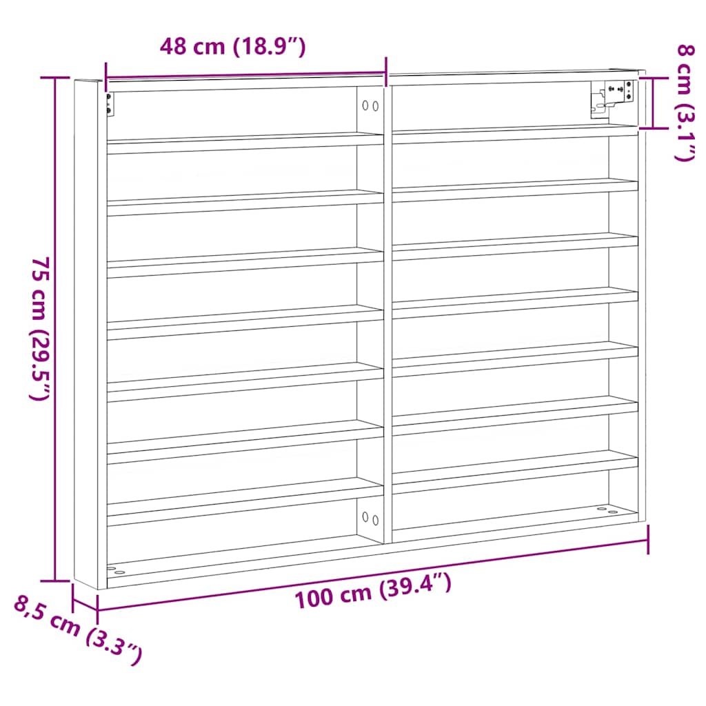 Vitrine Wandhalterung Artisan-Eiche 100 x 8,5 x 75 cm