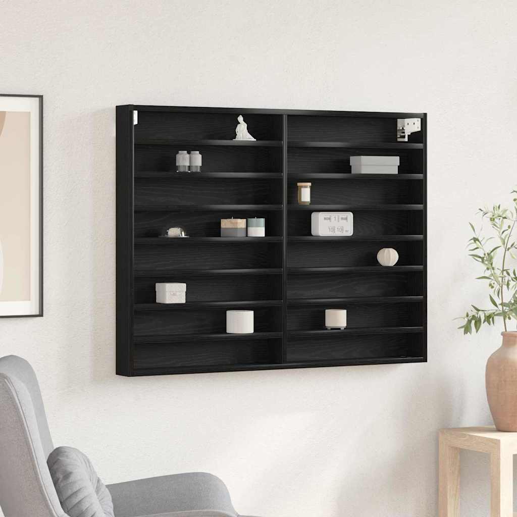Vitrine Wandhalterung Schwarz Eichen-Optik 100 x 8,5 x 75 cm