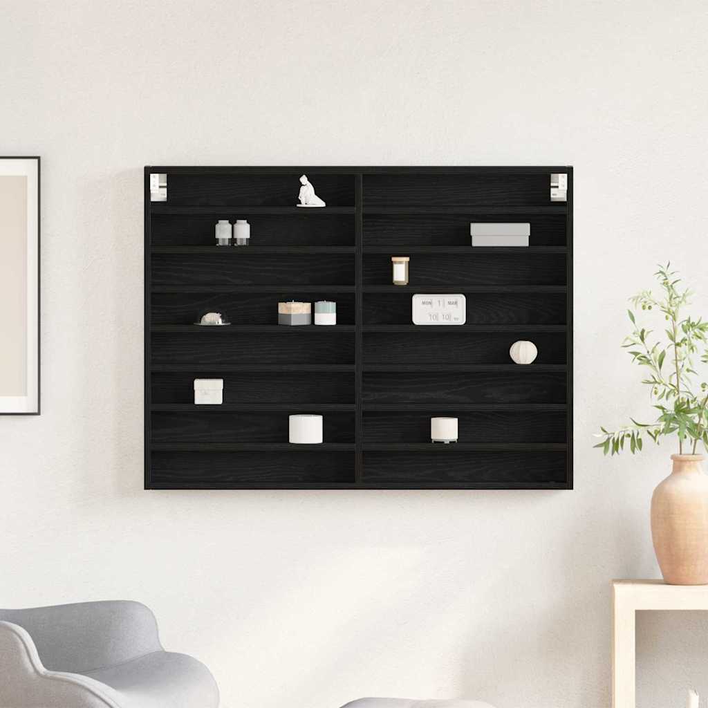 Vitrine Wandhalterung Schwarz Eichen-Optik 100 x 8,5 x 75 cm