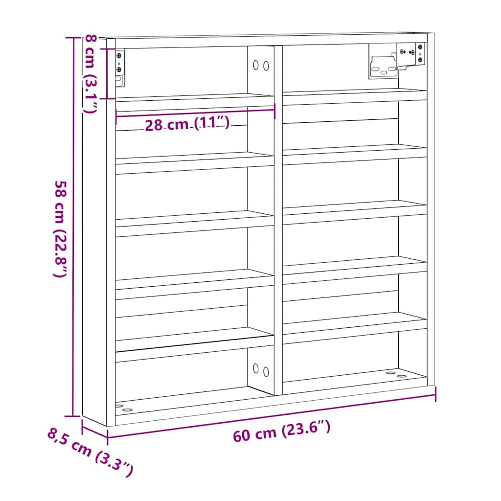 Vitrine Wandhalterung Artisan-Eiche 60 x 8,5 x 58 cm