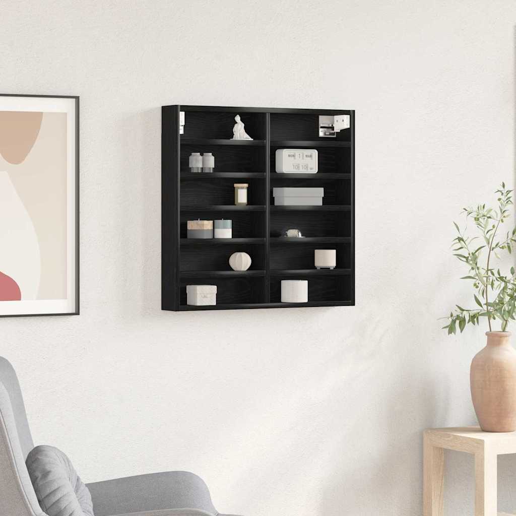 Vitrine Wandhalterung Schwarz Eichen-Optik 60 x 8,5 x 58 cm