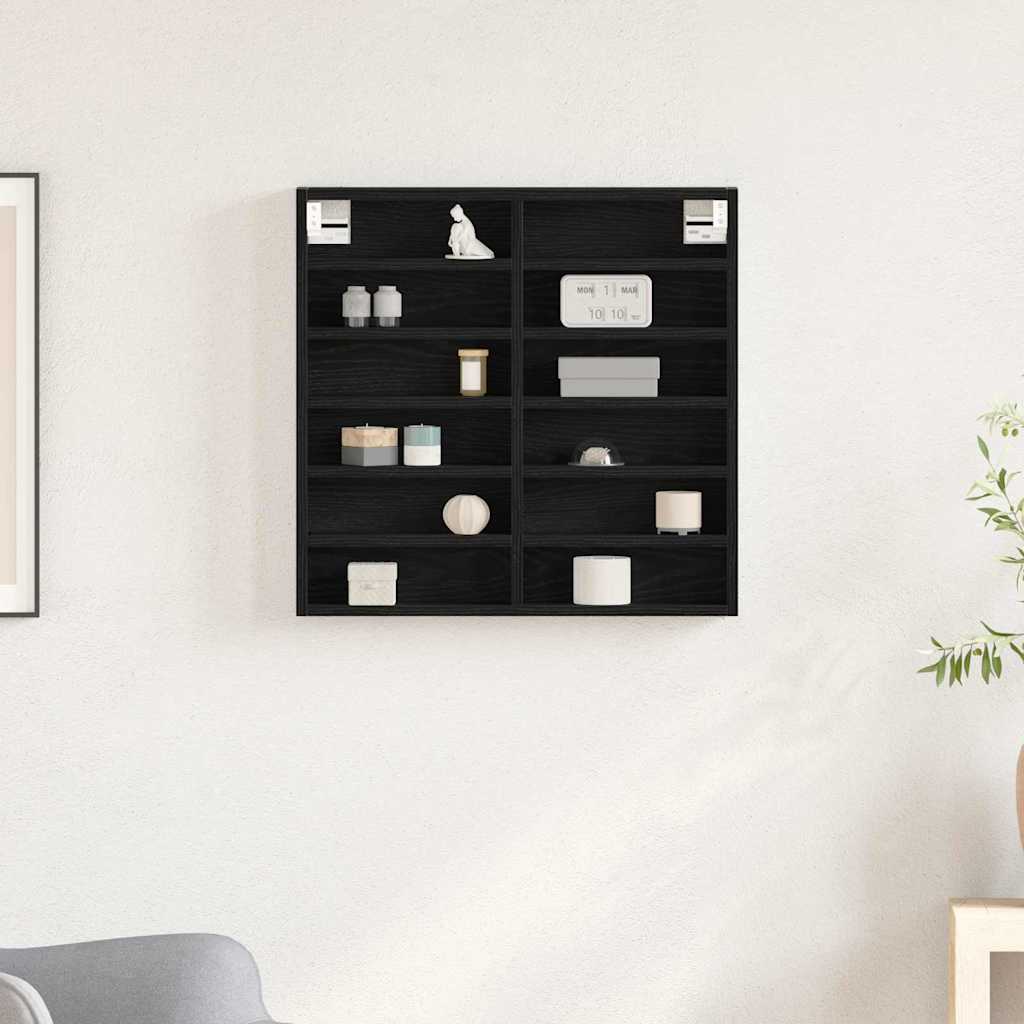 Vitrine Wandhalterung Schwarz Eichen-Optik 60 x 8,5 x 58 cm
