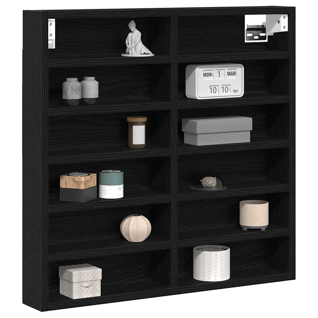 Vitrine Wandhalterung Schwarz Eichen-Optik 60 x 8,5 x 58 cm