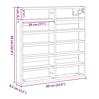 Vitrine Wandhalterung Schwarz Eichen-Optik 60 x 8,5 x 58 cm