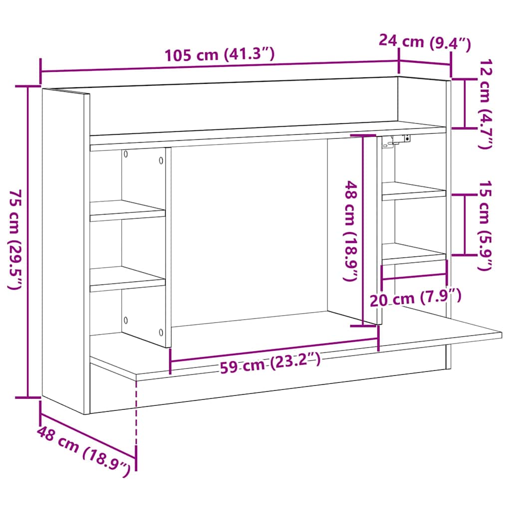 Wandtisch Artisan-Eiche 105 x 48 x 75 cm Holzwerkstoff