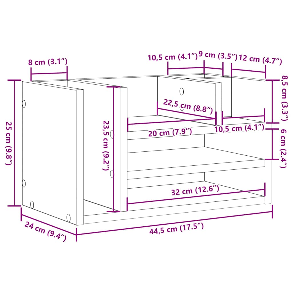 Schreibtisch Organizer Artisan-Eiche 44,5 x 24 x 25 cm