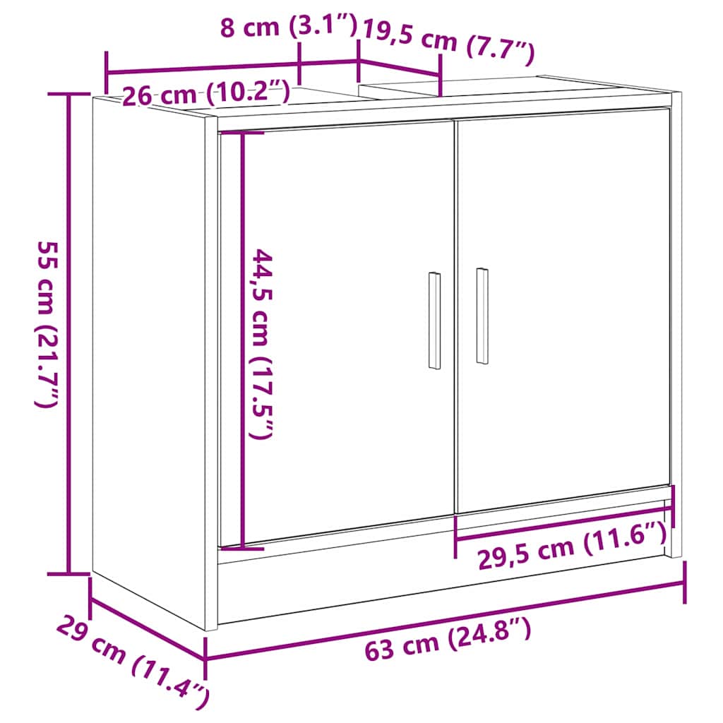 Badezimmerschrank Schwarz Eichen-Optik 63 x 29 x 55 cm