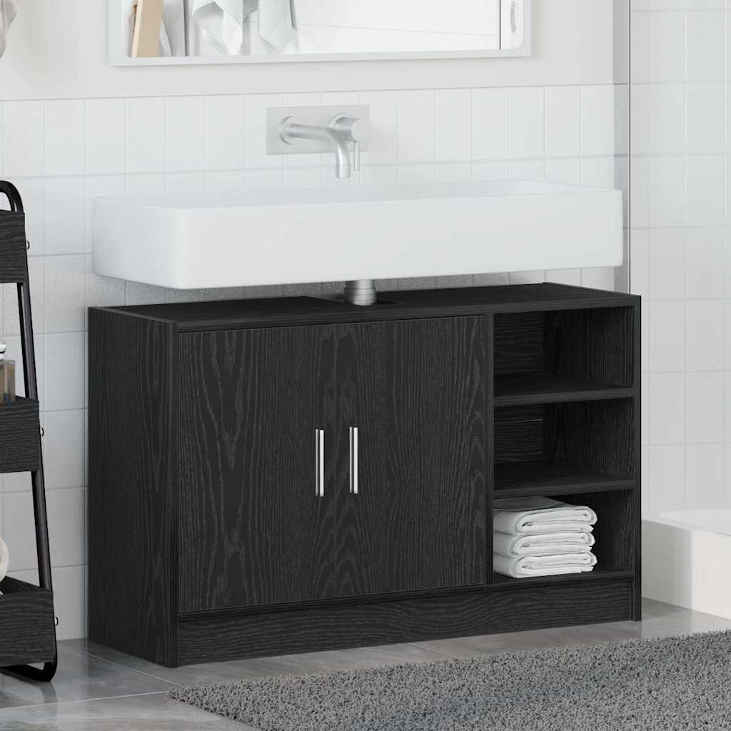 Badezimmerschrank Schwarz Eichen-Optik 90 x 29 x 55 cm