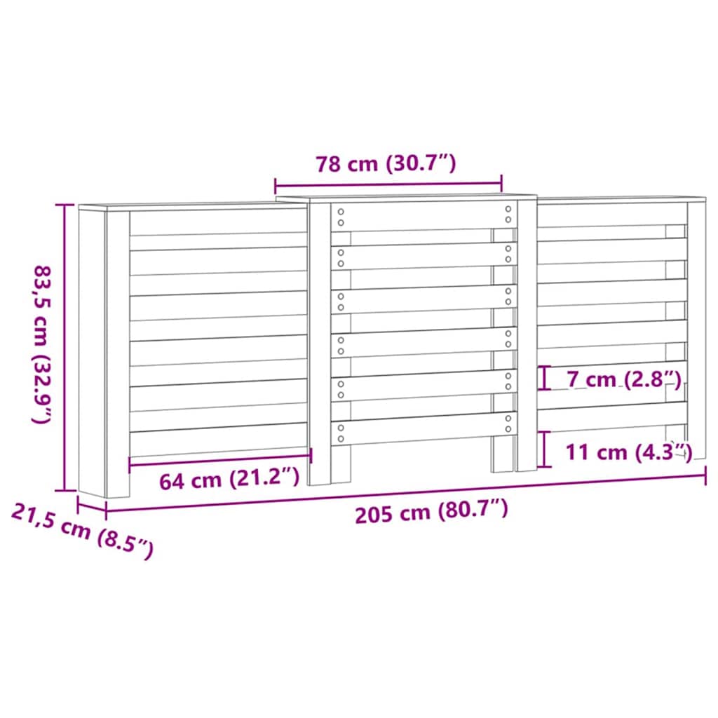 Heizkörperabdeckung Schwarz Eichen-Optik 205 x 21,5 x 83,5 cm