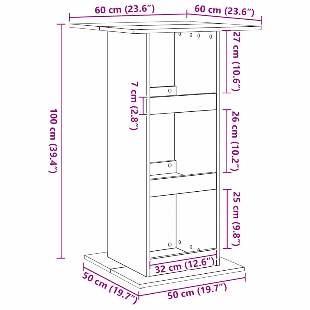 Bartisch 60 x 60 x 100 cm Holzwerkstoff Schwarz Eichen-Optik