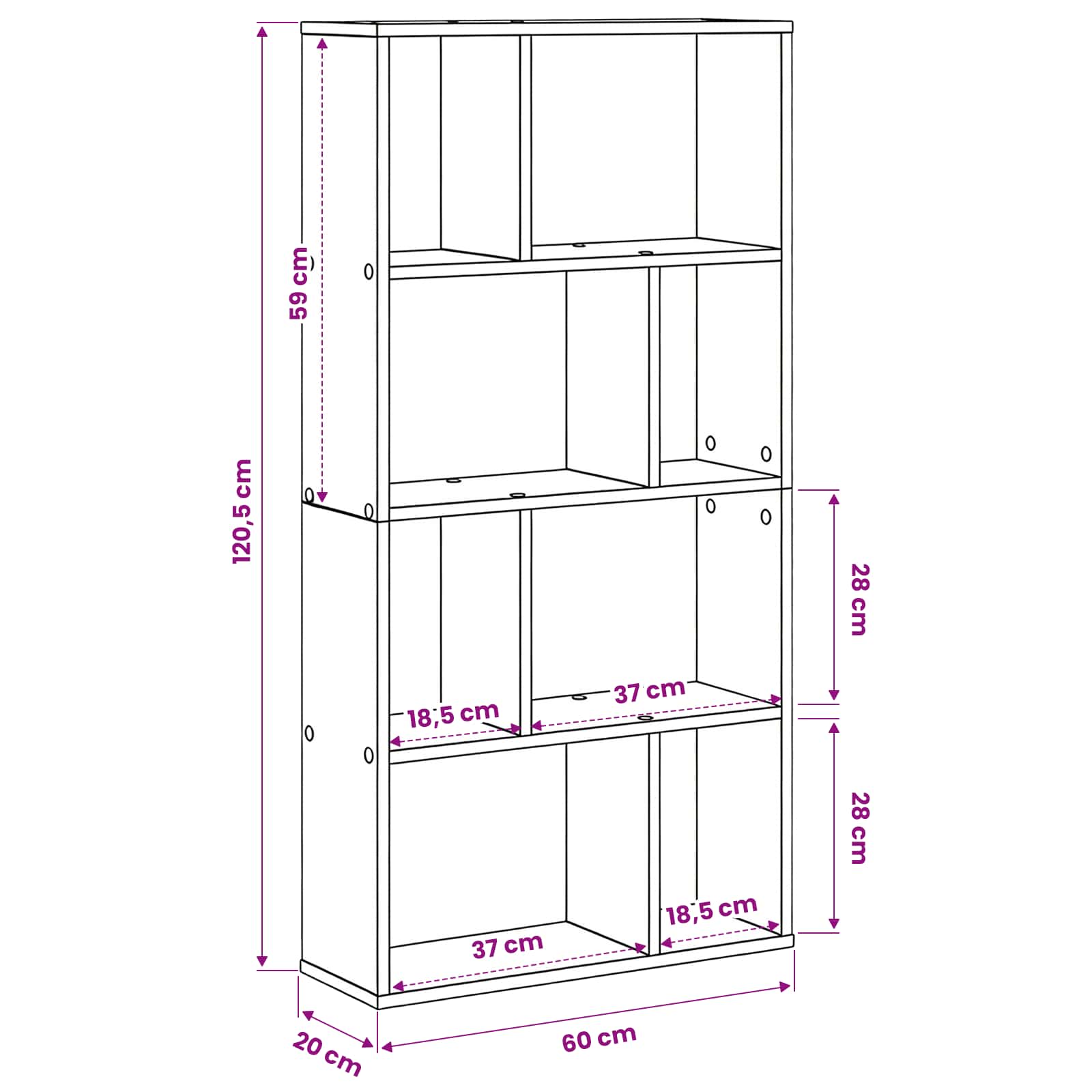 Bücherregal 8 Ebenen 60 x 20 x 120,5 cm Holzwerkstoff