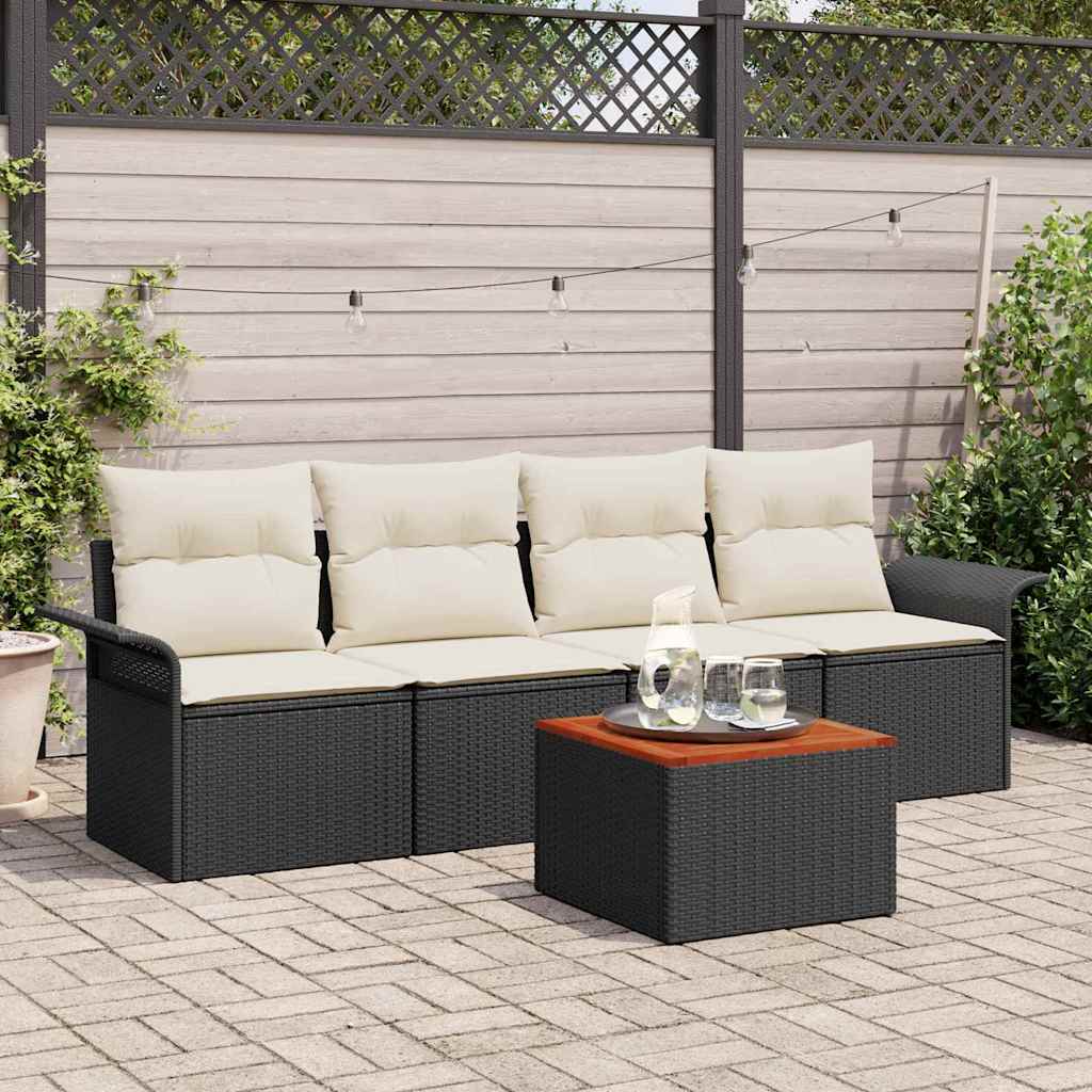 Gartensofa-set 5 stk. Schwarz Poly-Rattan
