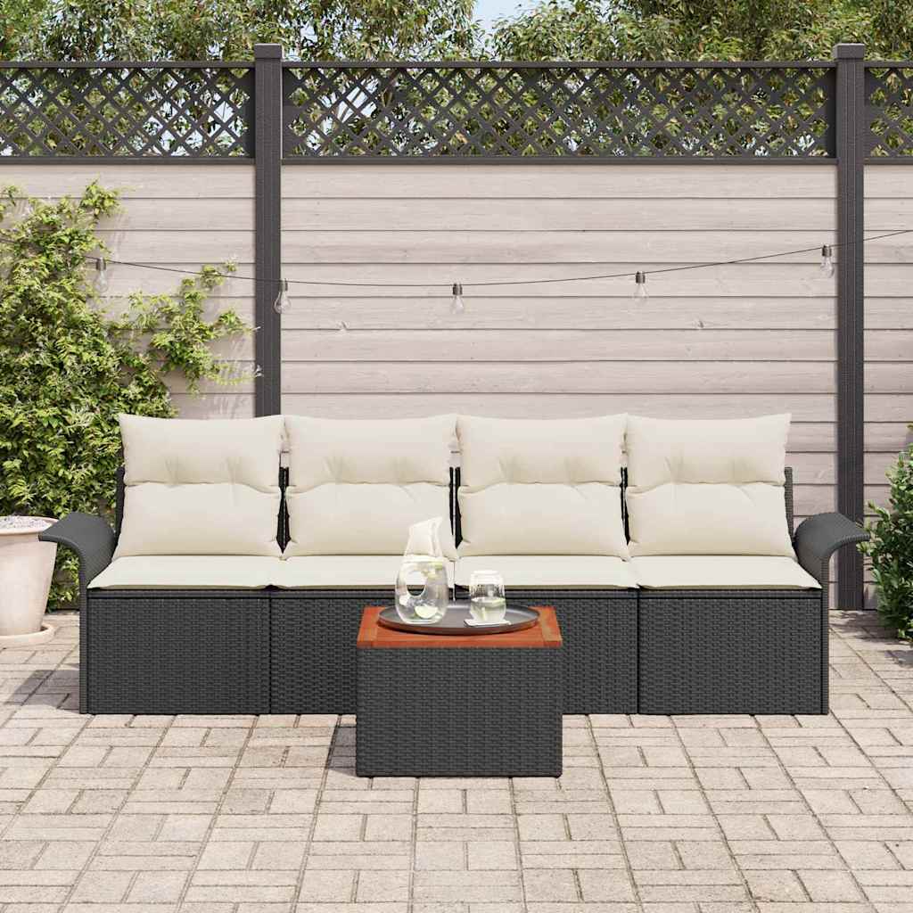 Gartensofa-set 5 stk. Schwarz Poly-Rattan