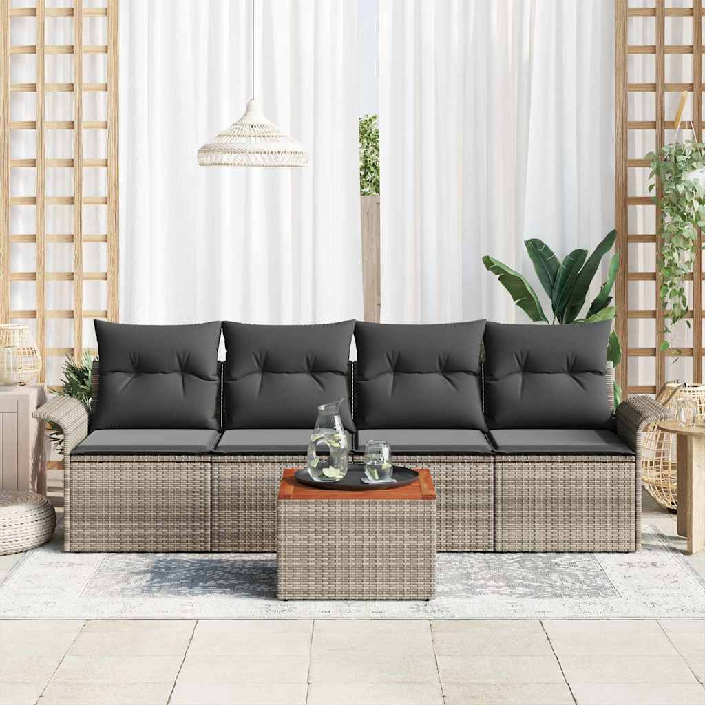 Gartensofa-set 5 Stk. Grau Poly-Rattan