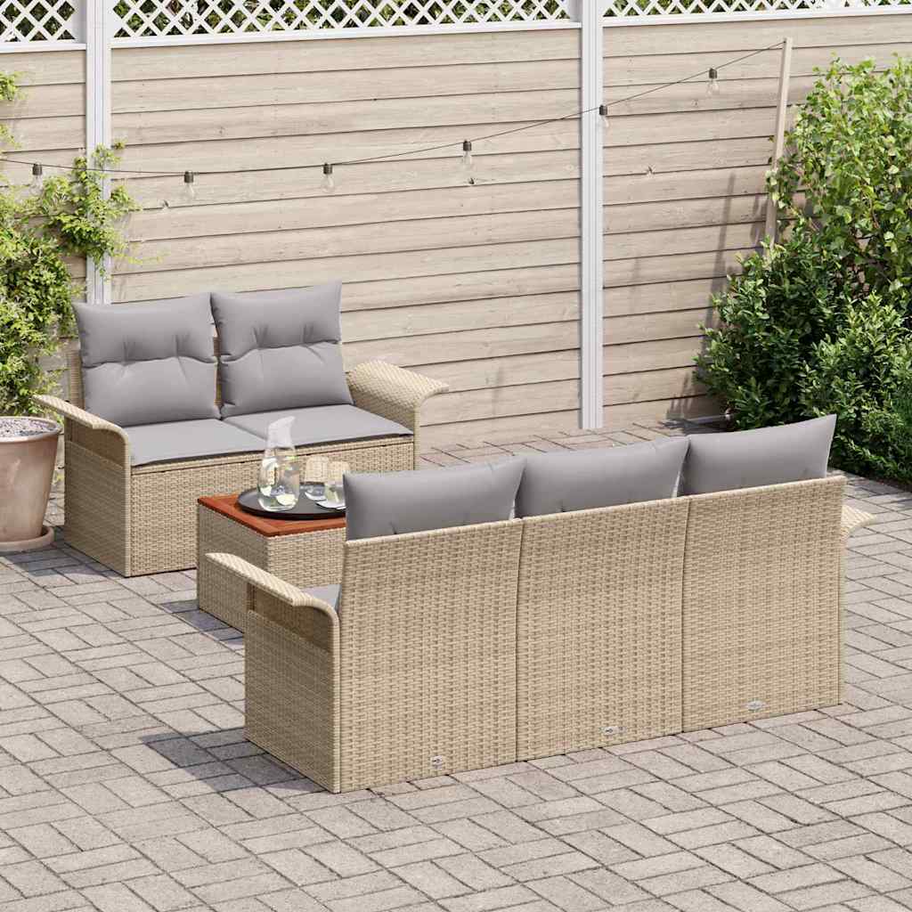 Gartensofa-set mit Kissen 6 pcs Beige Poly-Rattan