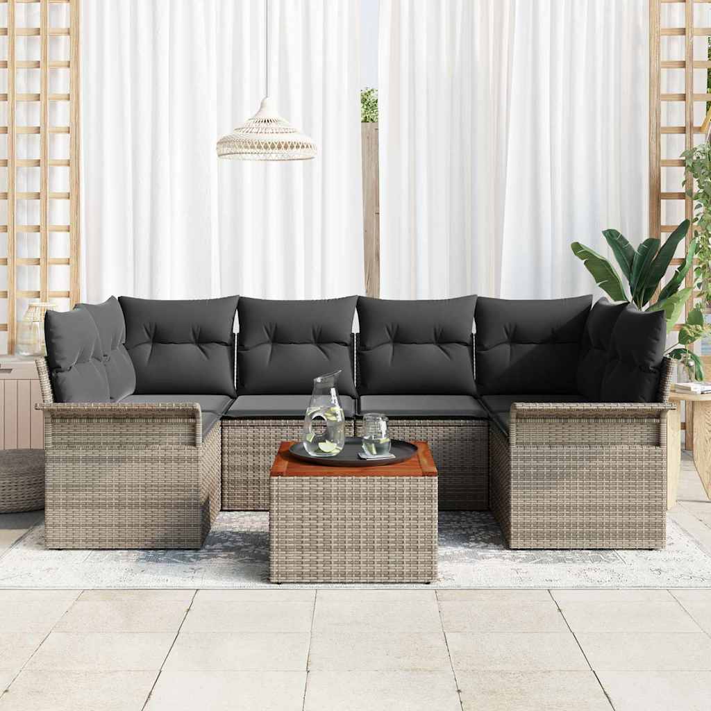 Gartensofa-set 7 Stk. Grau Poly-Rattan