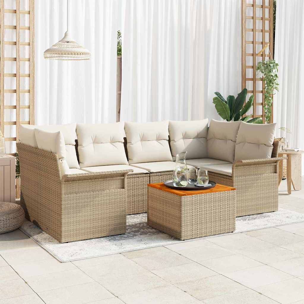 Gartensofa-set 7 stk. Beige Poly-Rattan